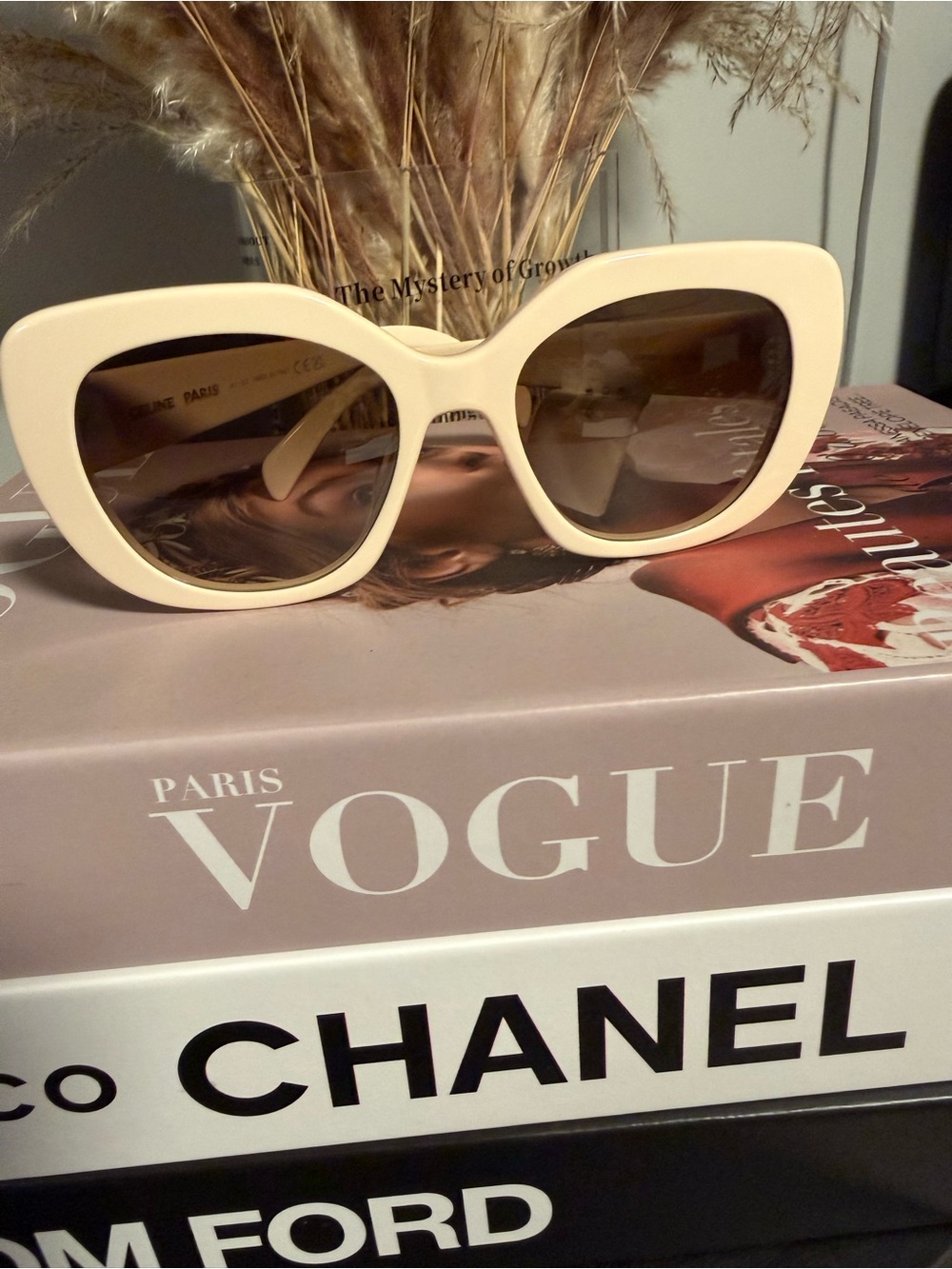 Celine Cream Oversized Square Sunglasses with Gold Logo Accent - Picture 3 of 6